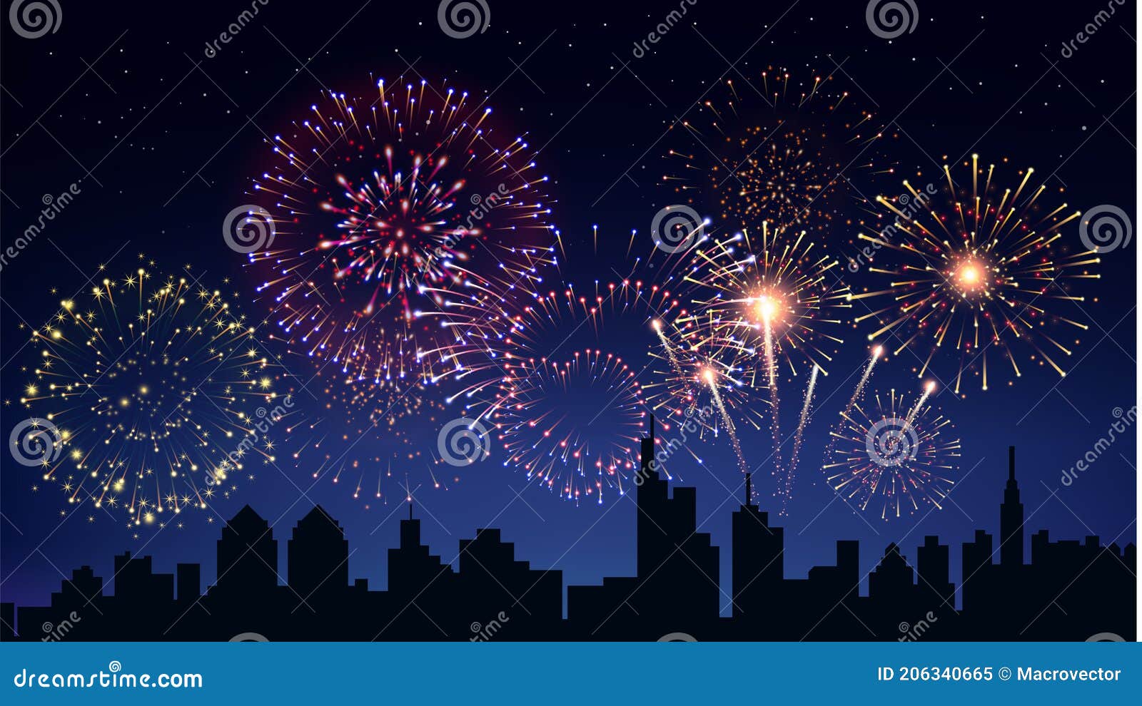 pyrotechnics and fireworks in city background