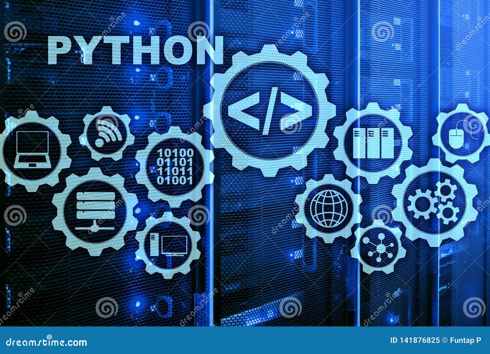 Python Programming Language on Server Room Background. Programing Workflow  Abstract Algorithm Concept on Virtual Screen. Stock Image - Image of  coding, internet: 141876825