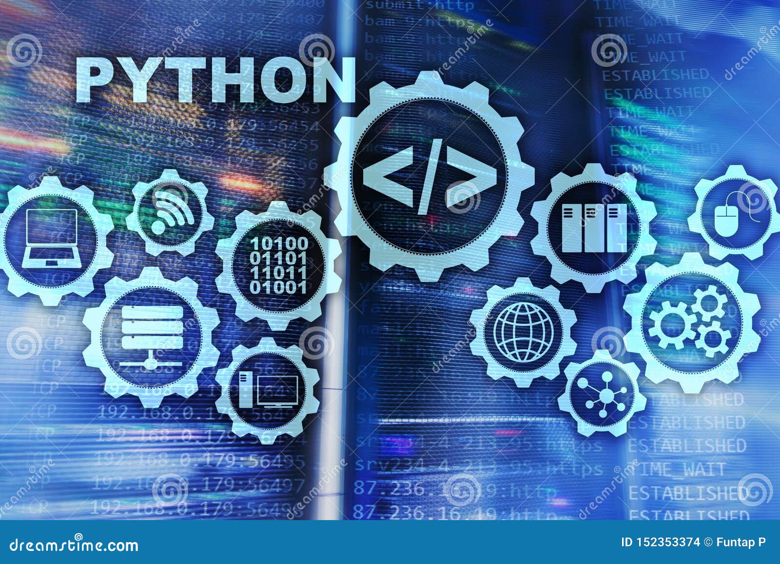 Python Programming Language on Server Room Background. Programing Workflow  Abstract Algorithm Concept on Virtual Screen Stock Illustration -  Illustration of pressing, coding: 152353374