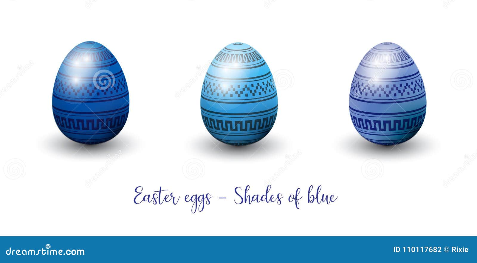 Påskägg i skuggor av blått. Tre glansiga easter för dekorativ three-dimentional ägg i skuggor av blått Format för vektor EPS10
