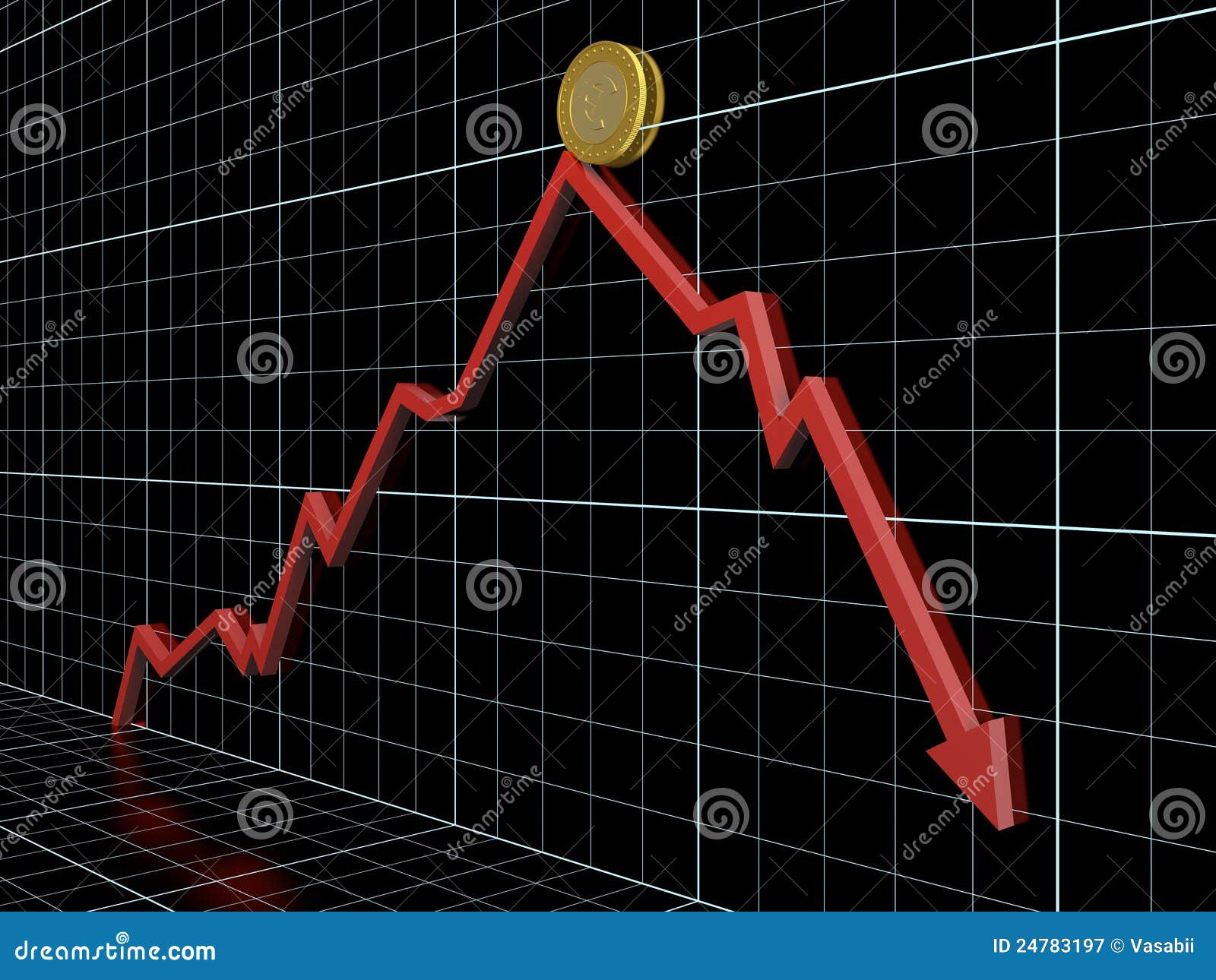 Gráfico de asunto con la flecha roja que muestra pérdida del dinero.