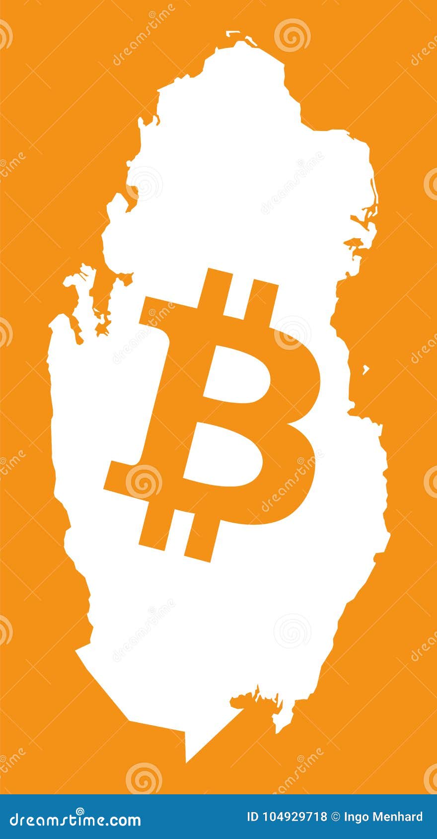 Qatar Map with Bitcoin Crypto Currency Symbol Illustration Stock Vector