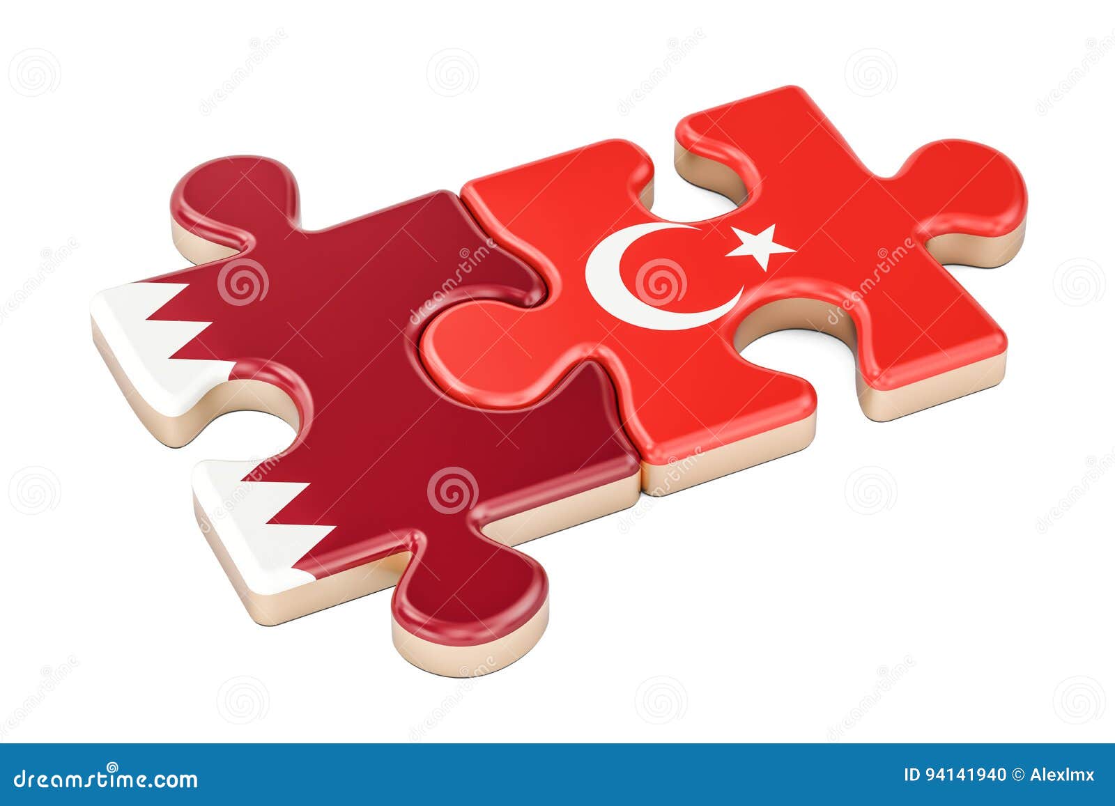 Qatar And Turkey Puzzles From Flags, 3D Rendering Stock Illustration
