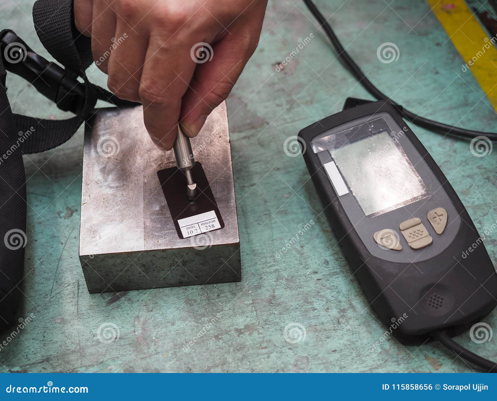 qc operator calibrate thickness testing machine before inspection painting quality and coating quality
