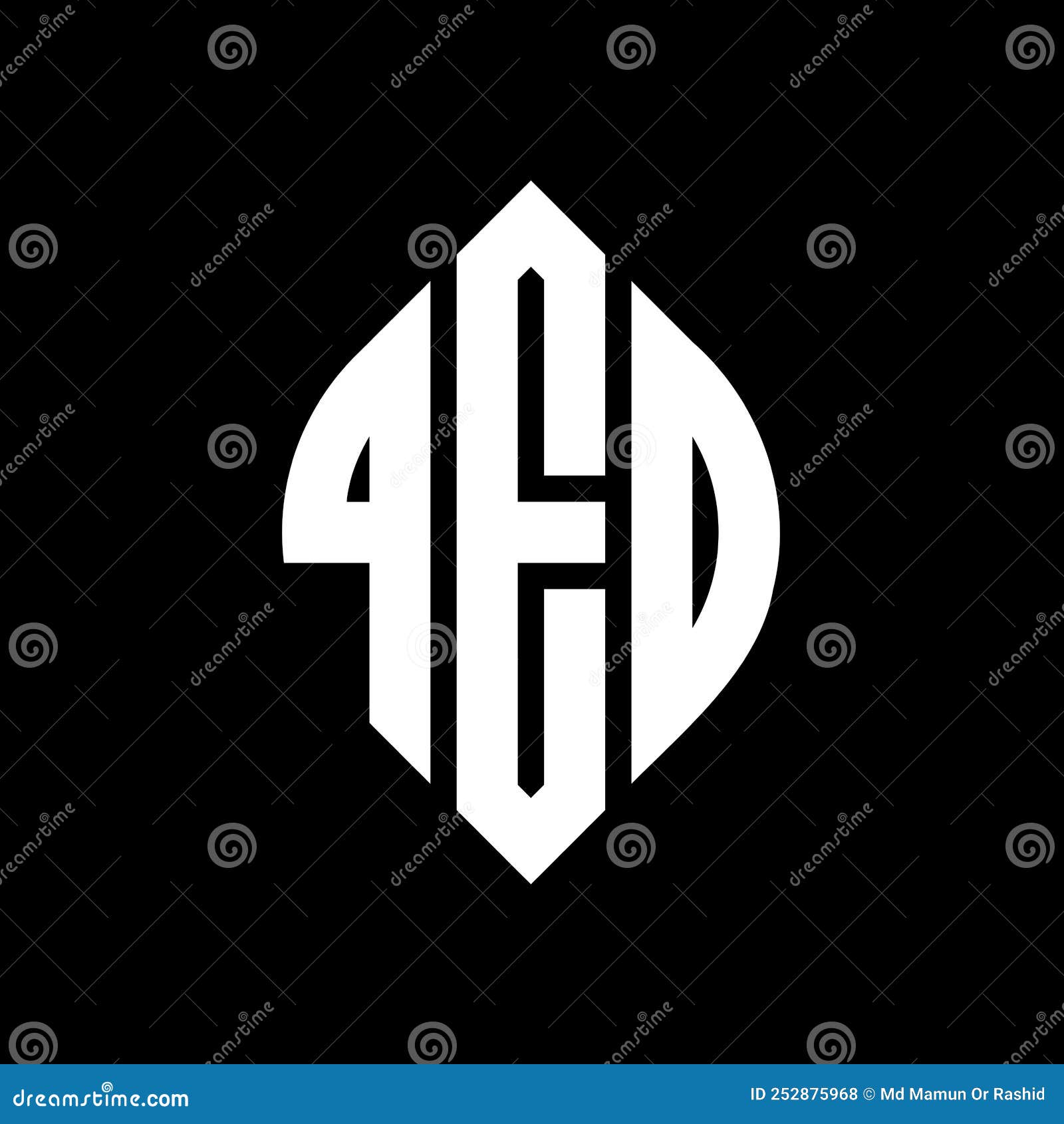 qed circle letter logo  with circle and ellipse . qed ellipse letters with typographic style. the three initials form a