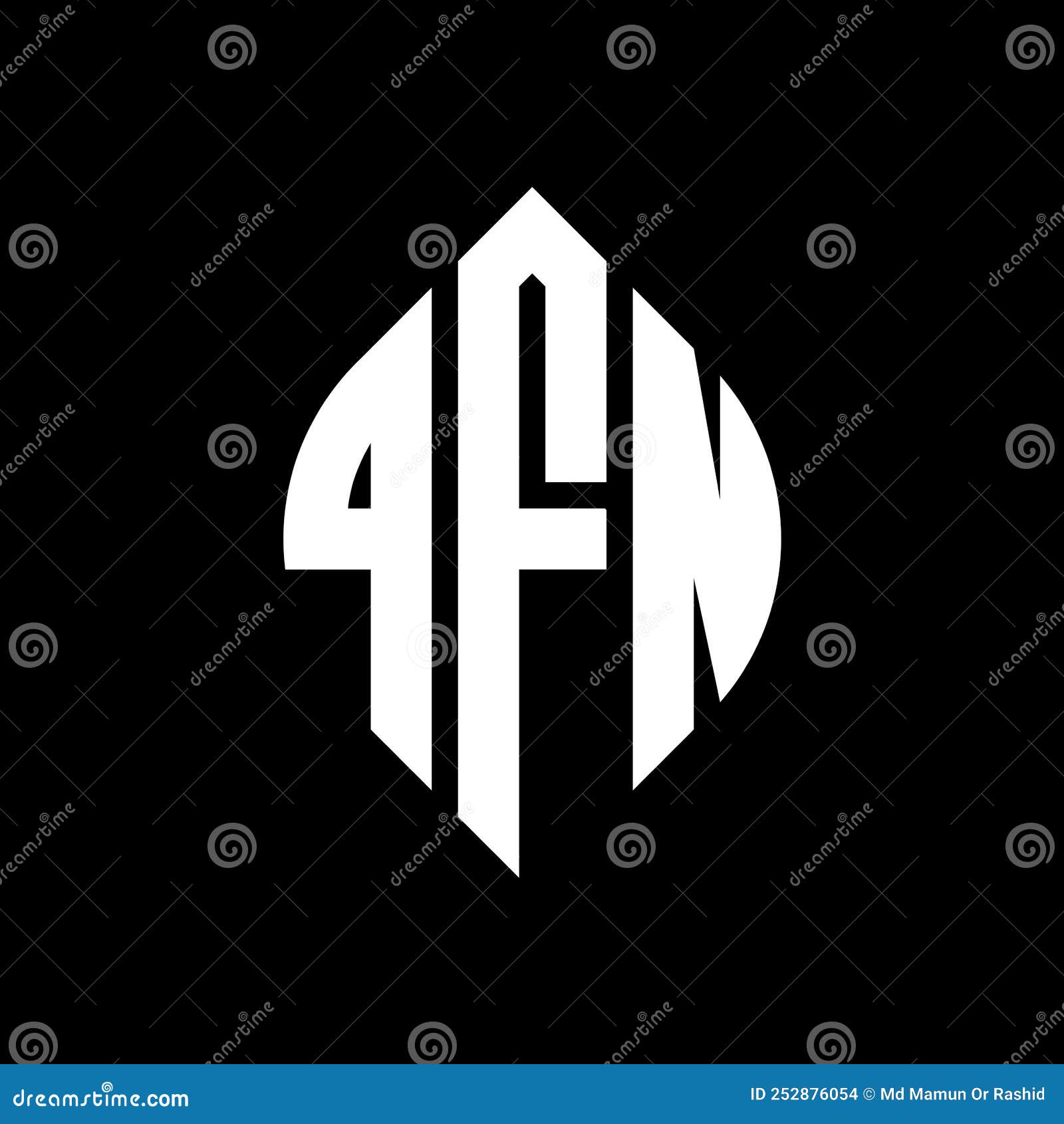 qfn circle letter logo  with circle and ellipse . qfn ellipse letters with typographic style. the three initials form a