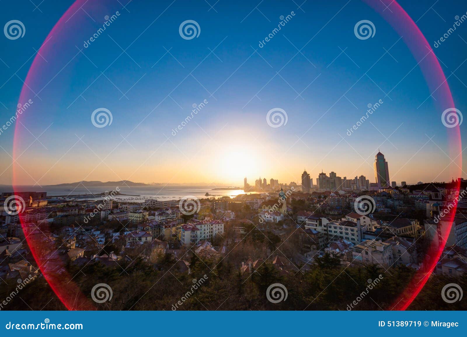 qingdao city sunset view