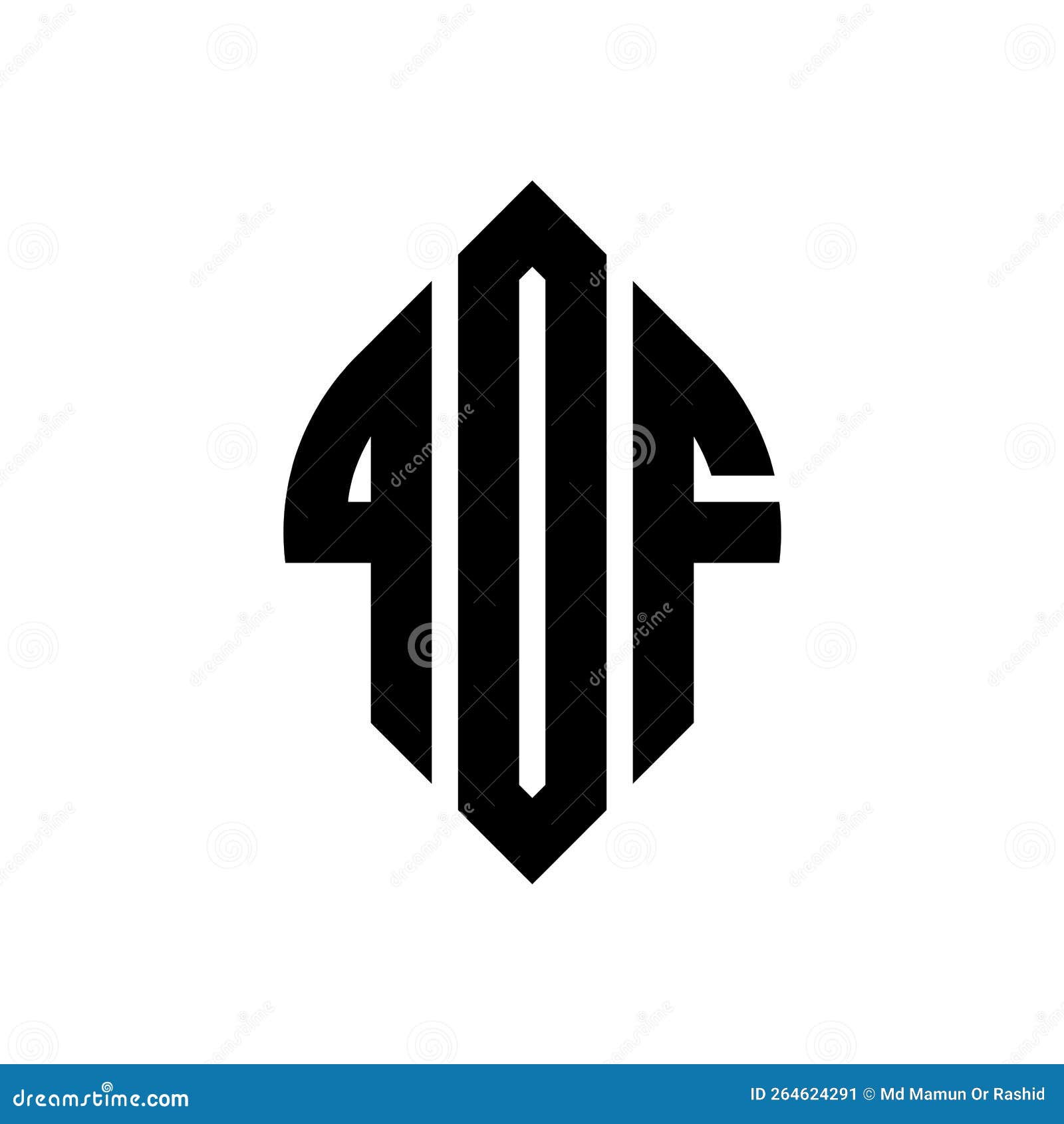 qof circle letter logo  with circle and ellipse . qof ellipse letters with typographic style. the three initials form a