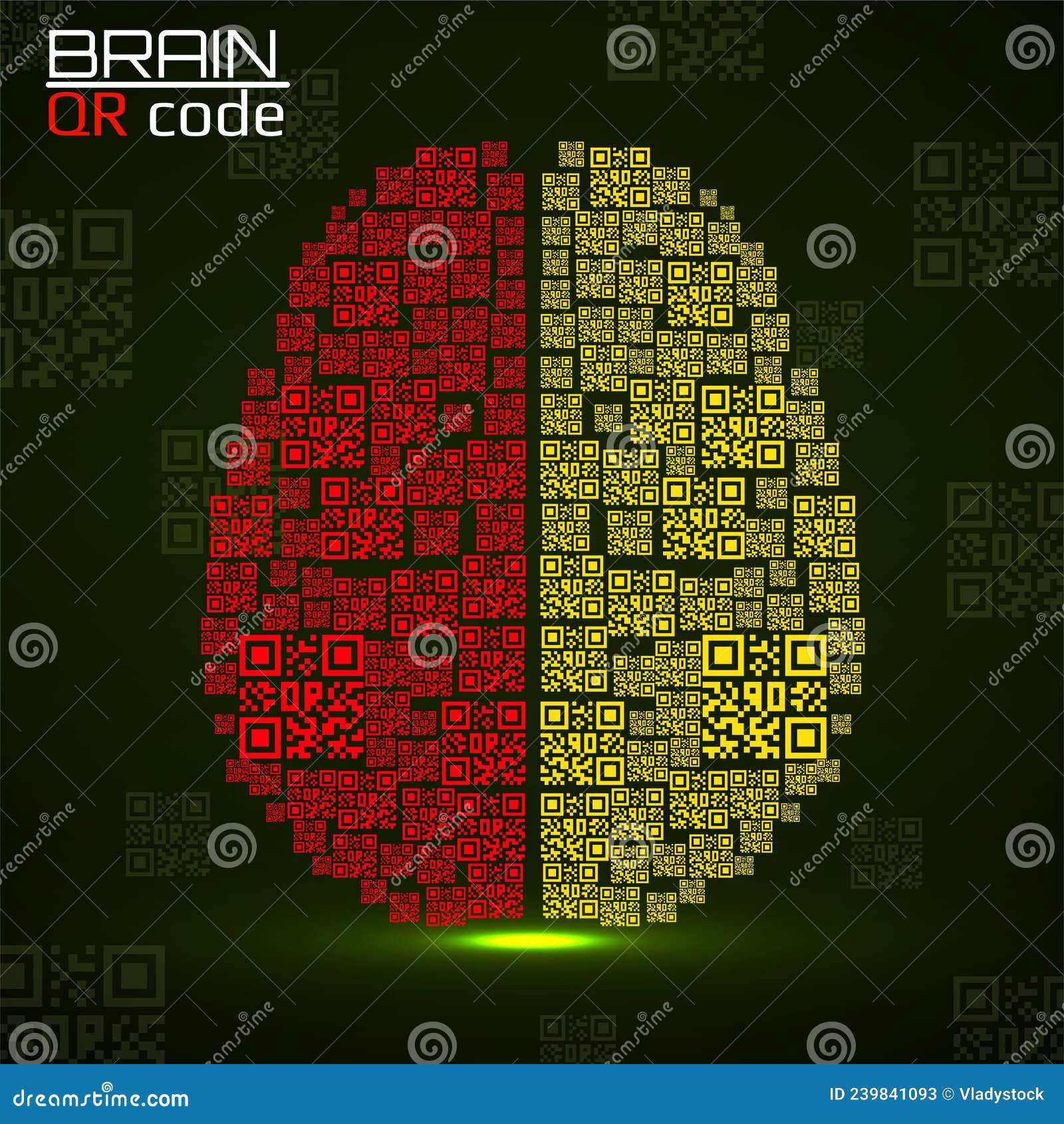 QR code brain. Silhouette human brain with qr code. Technology concept. Vector illustration