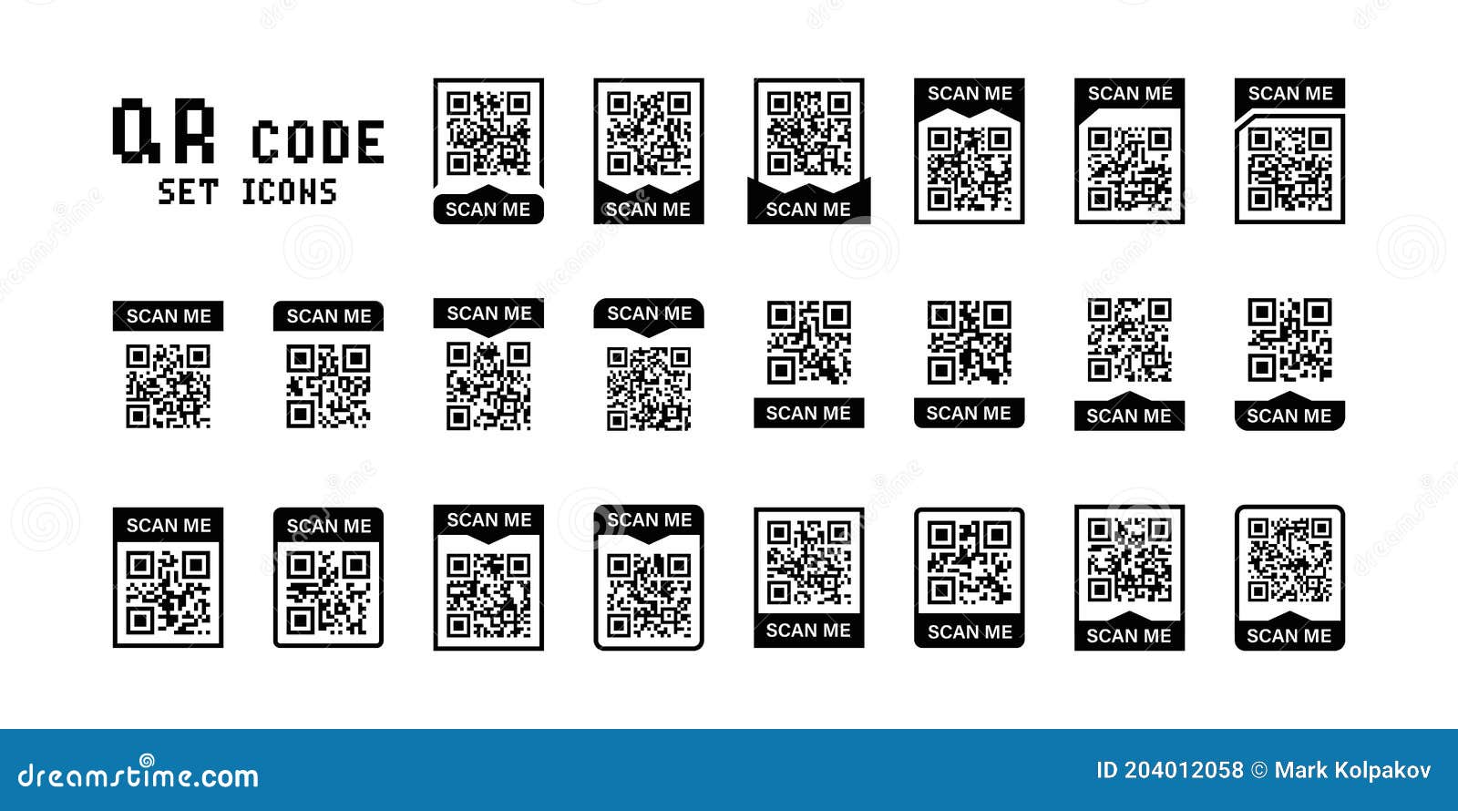 Qr Code, Scan Me Set Icons For Mobile Device Design. Vector Isolated Sign  Stock Vector - Illustration Of Color, Symbol: 204012058