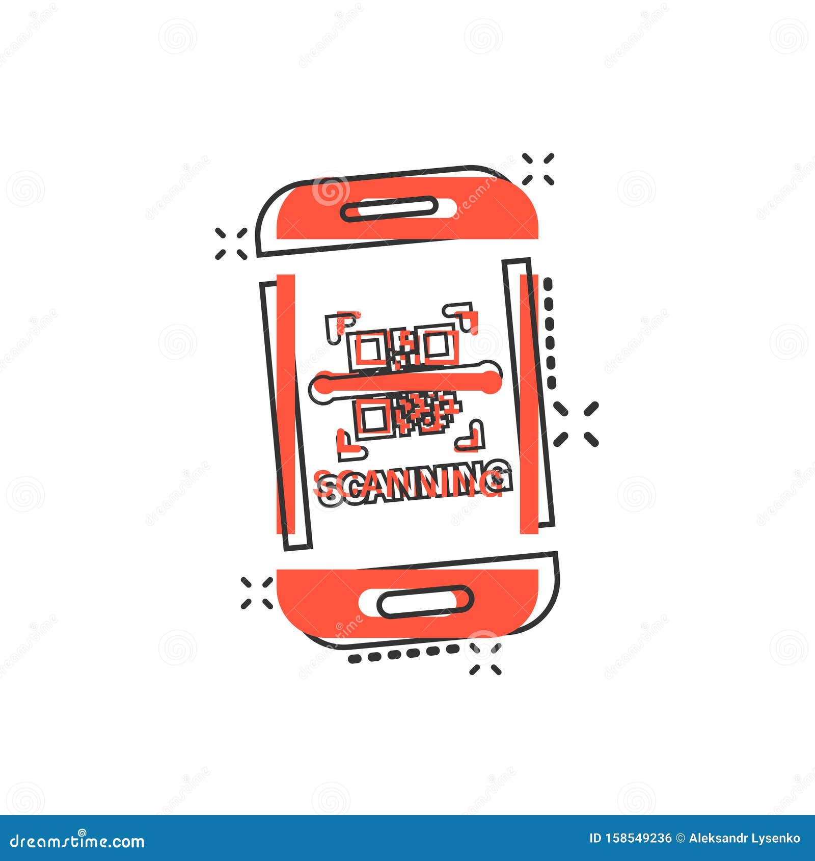 Qr Code Scan Phone Icon in Comic Style. Scanner in Smartphone Vector