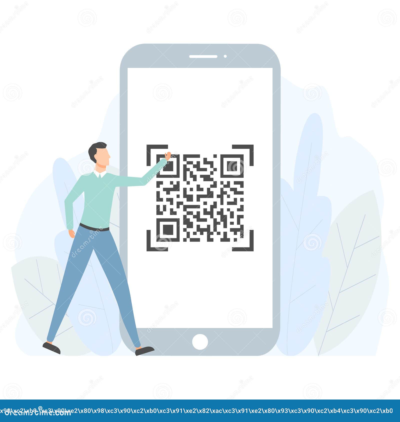 Qr Code Scanning Concept Small Man Use Smartphone And Scan Qr Code Qr Code Scanning Concept Small Man Use Smartphone And Scan Qr Code
