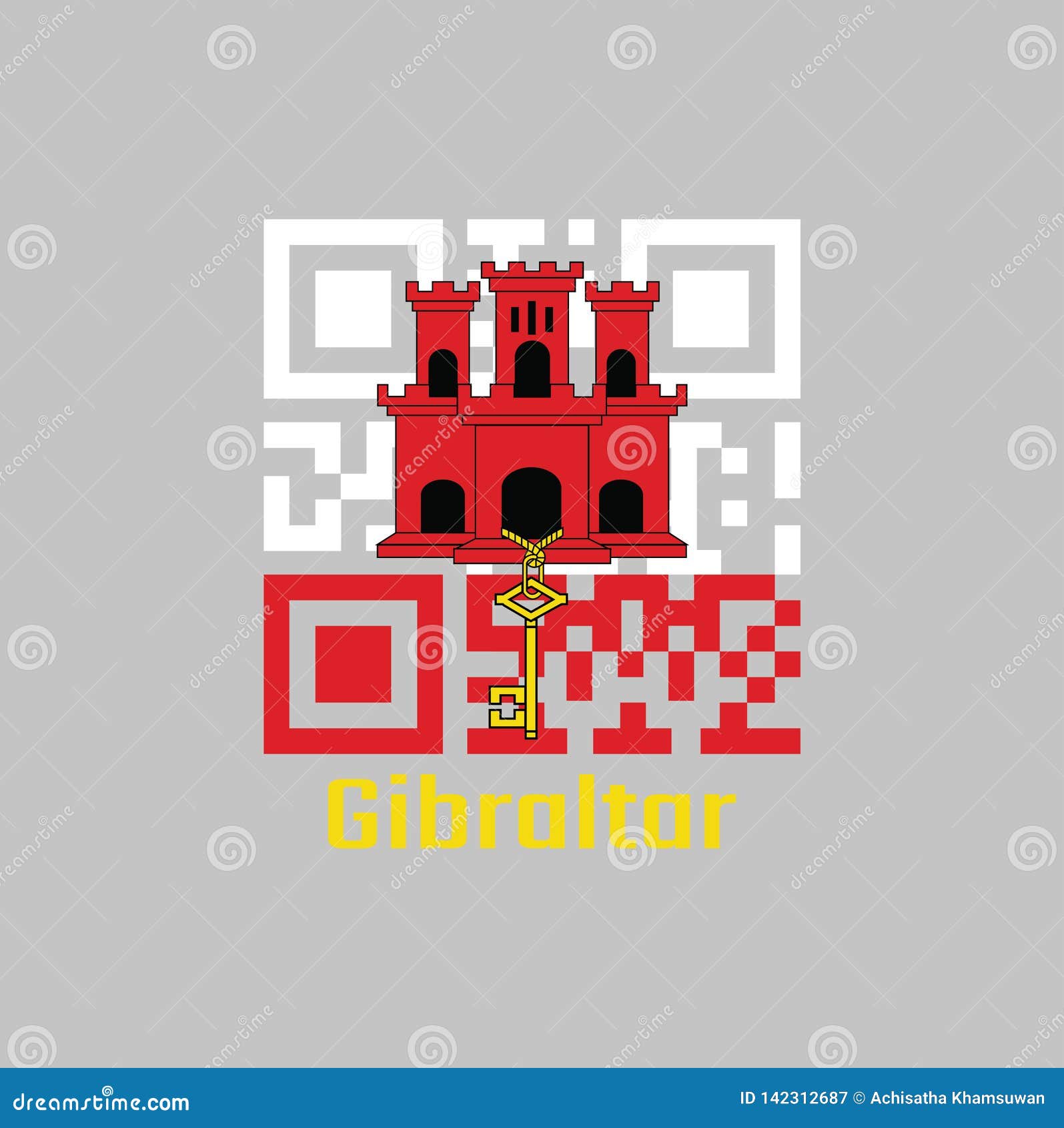 Qr Code Set The Color Of Gibraltar Flag White With A Red Stripe With Three Towered Each Tower Has A Door And A Window And Hangs Stock Vector Illustration Of Business