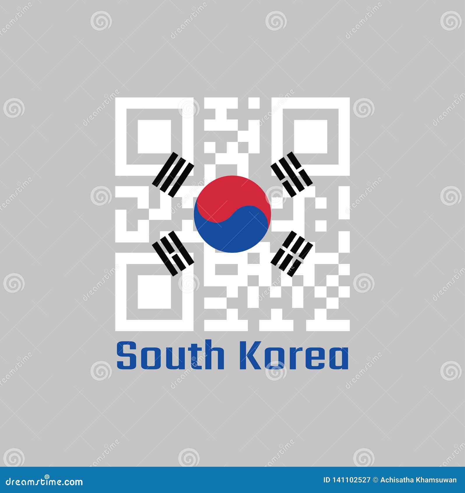 qr code set the color of south korea flag. a red and blue taeguk, izing balance on white and black line