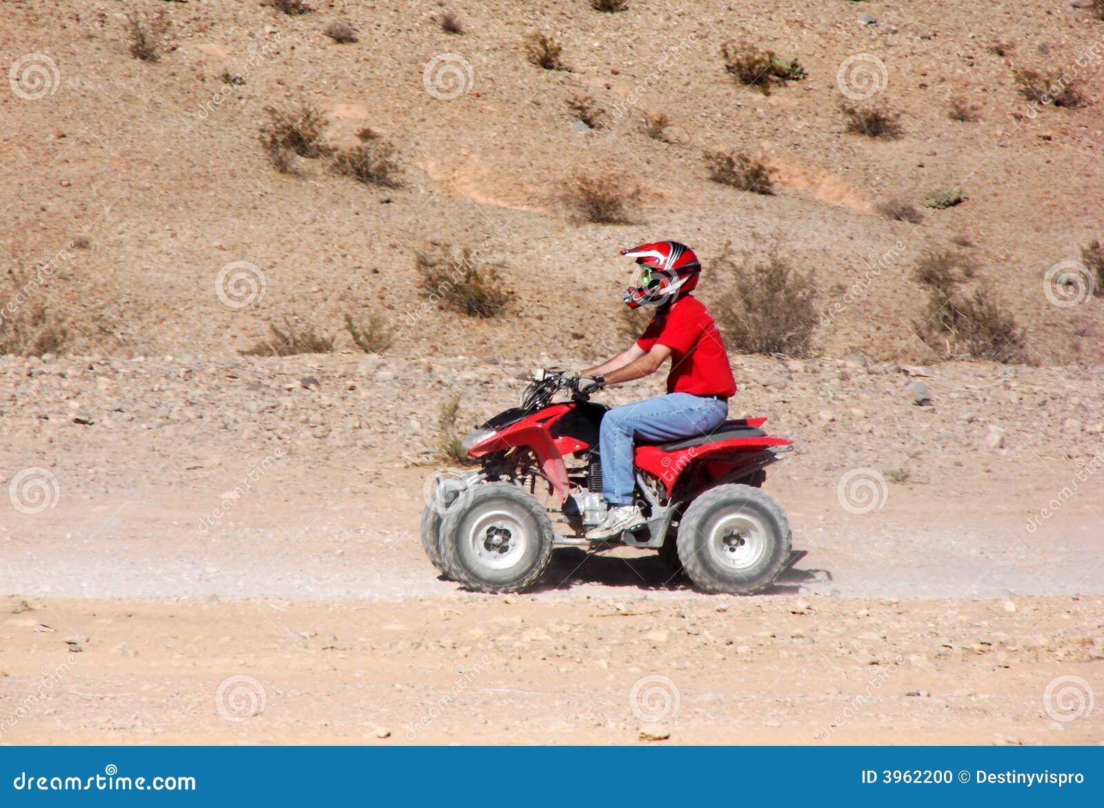 Quad ATV Rider in Desert stock photo. Image of horizontal 3962200