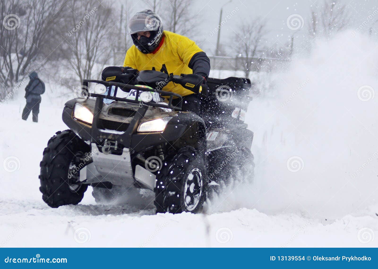 The Quad Bike Driver Rides Over Snow Track Editorial Stock Image Image of moto, motor 13139554