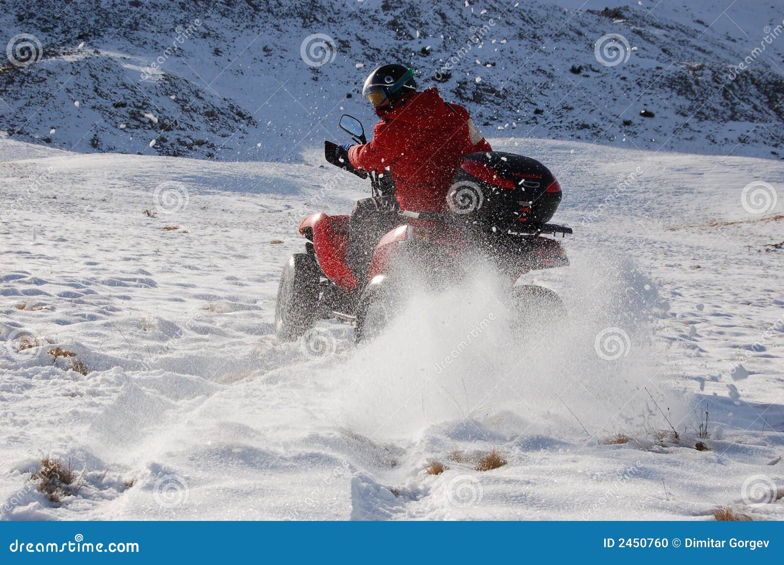 Quad in snow stock photo. Image of countryside, adventure 2450760