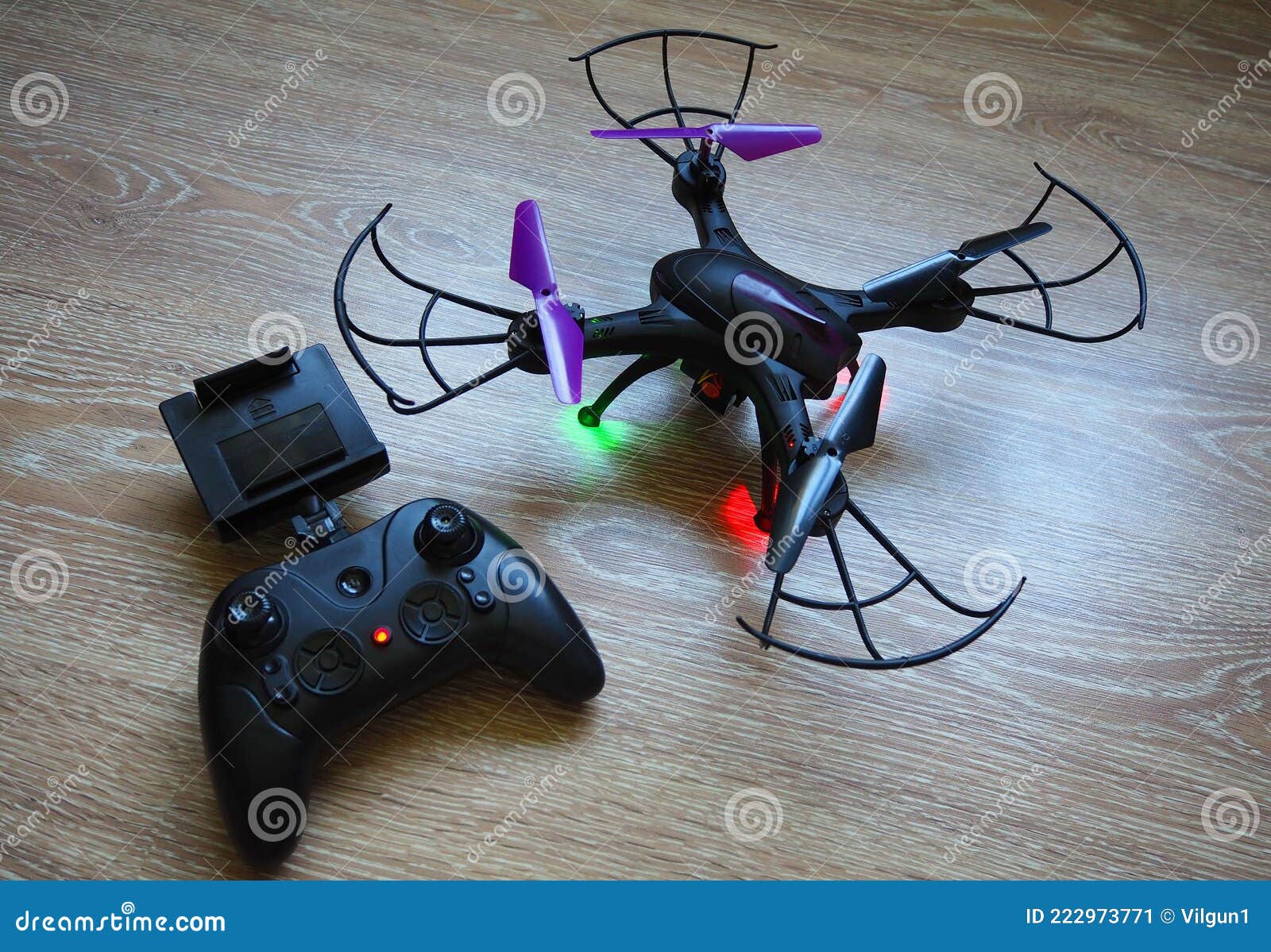 The Quadcopter is Flying in the Air. the Radiocontrolled Drone is