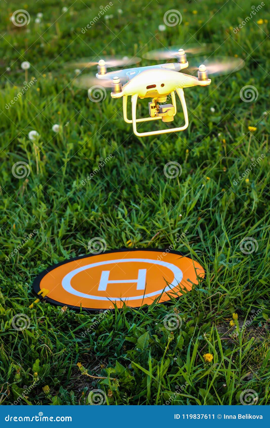 The Quadcopter Sits on the Landing Pad Stock Image Image of military
