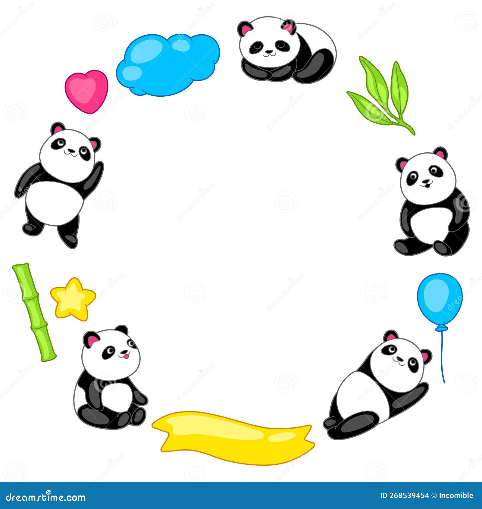 Quadro Com Pandas Fofinhas De Kawaii. Personagens Engraçados E Decorações  No Estilo De Desenho Animado. Ilustração do Vetor - Ilustração de cômico,  pouco: 268539454