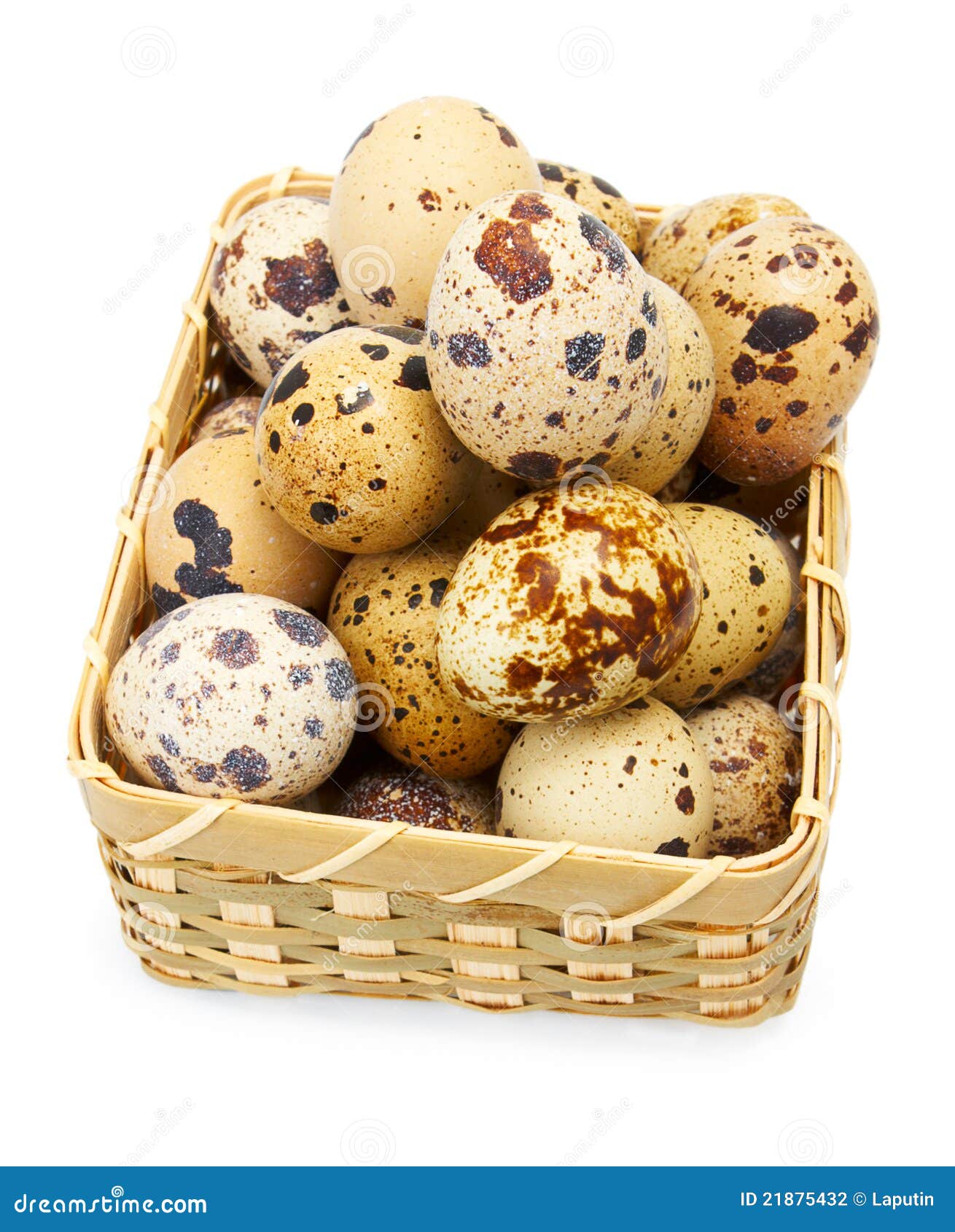 Quail eggs in basket stock photo. Image of white, farm 21875432
