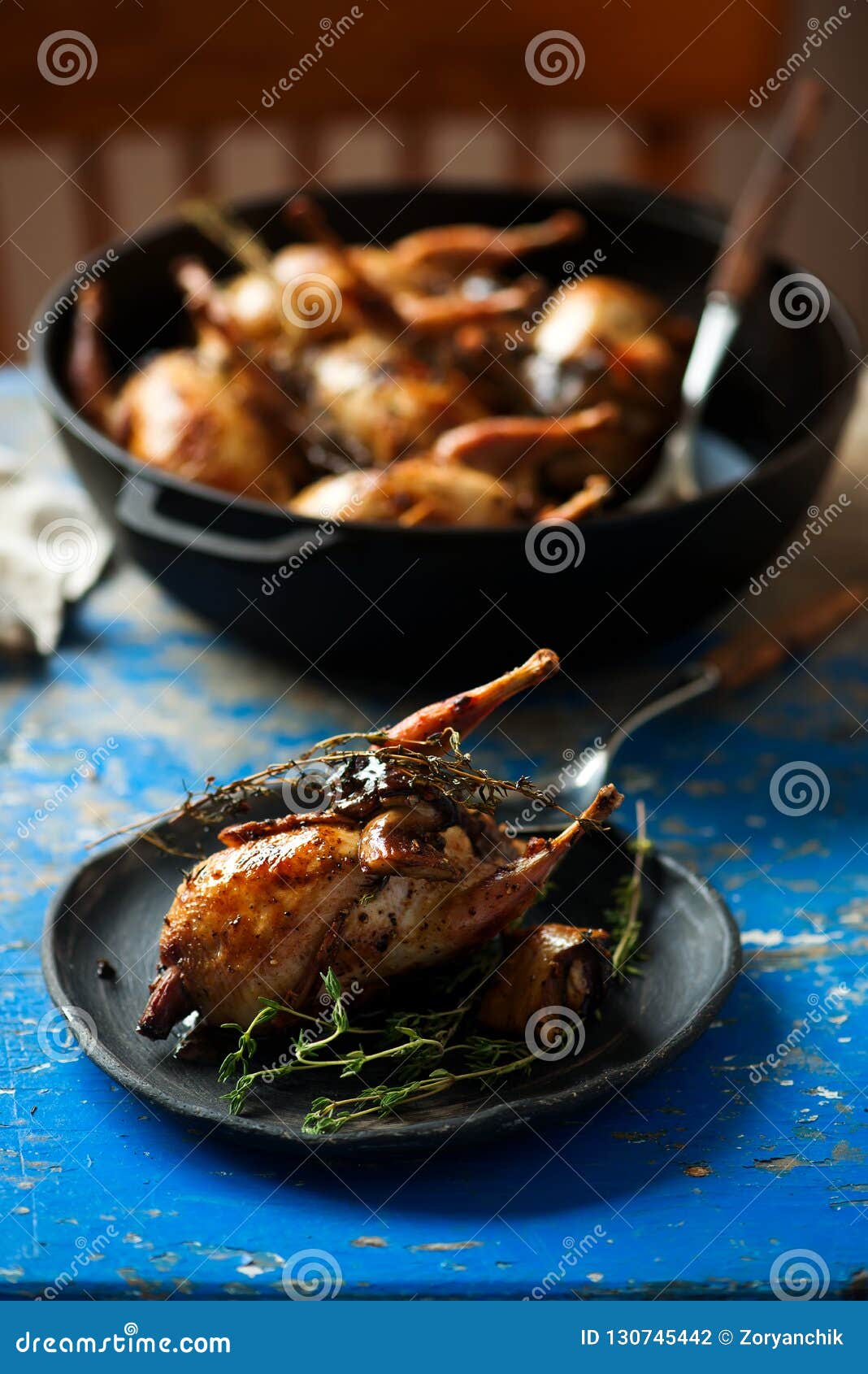 Quail Stuffed with Porcini Mushrooms. Stock Photo Image of delicious