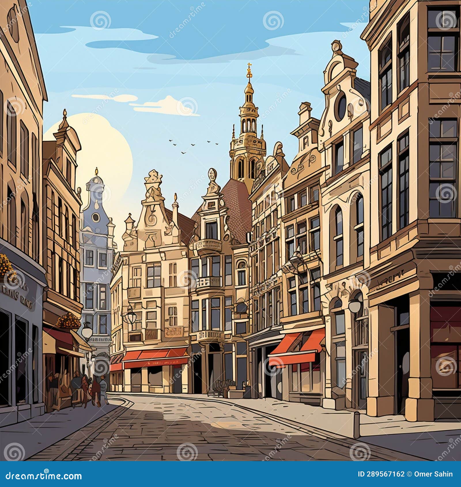 Quaint Cobblestone Street in Brussels Blending Ancient Charm and Modern 