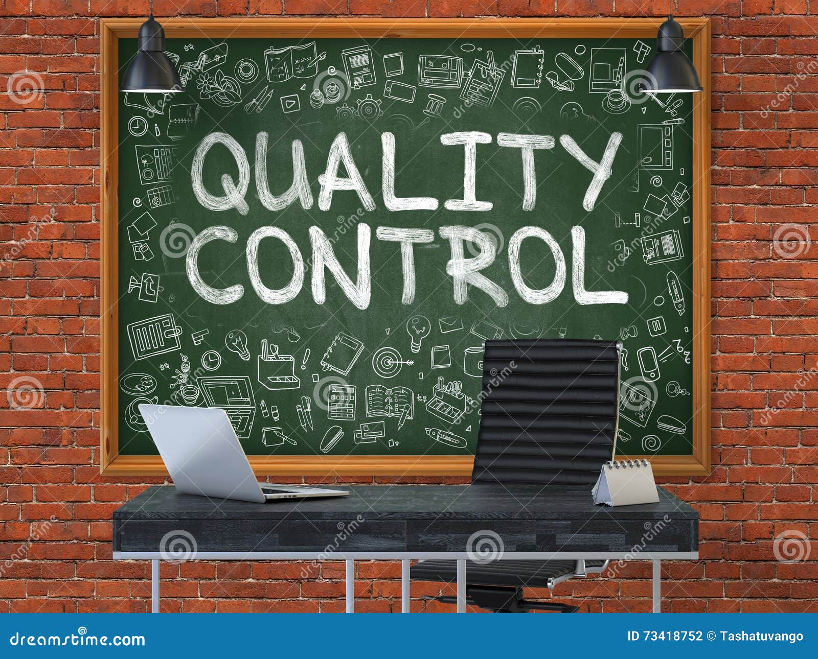 Quality Control Hand Drawn on Green Chalkboard. Stock Illustration