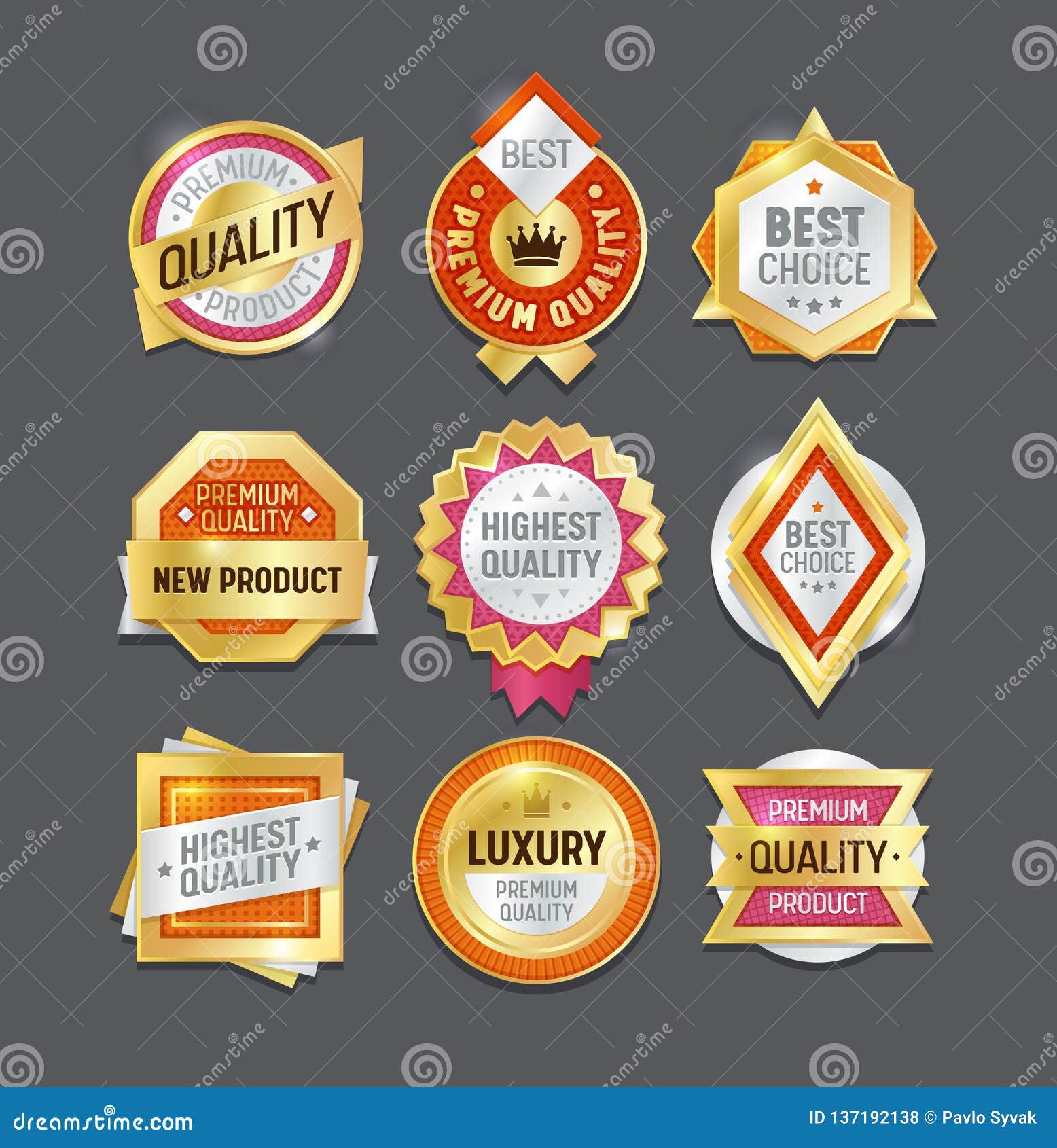 Quality Label Badge Best Set. Premium Mark Seller Certificate Stamp Design.  Award Symbol Gold Element Collection Luxury Stock Vector - Illustration of  golden, luxury: 137192138