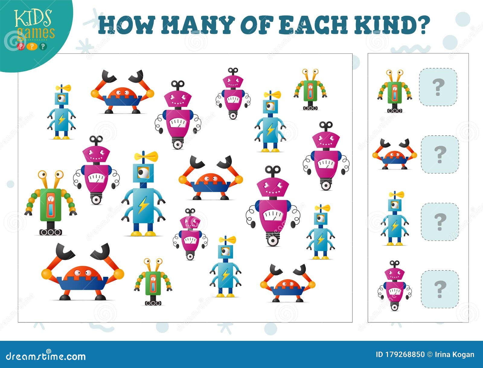 Quantos De Cada Tipo De Robô Cartoon Crianças Contando Ilustração