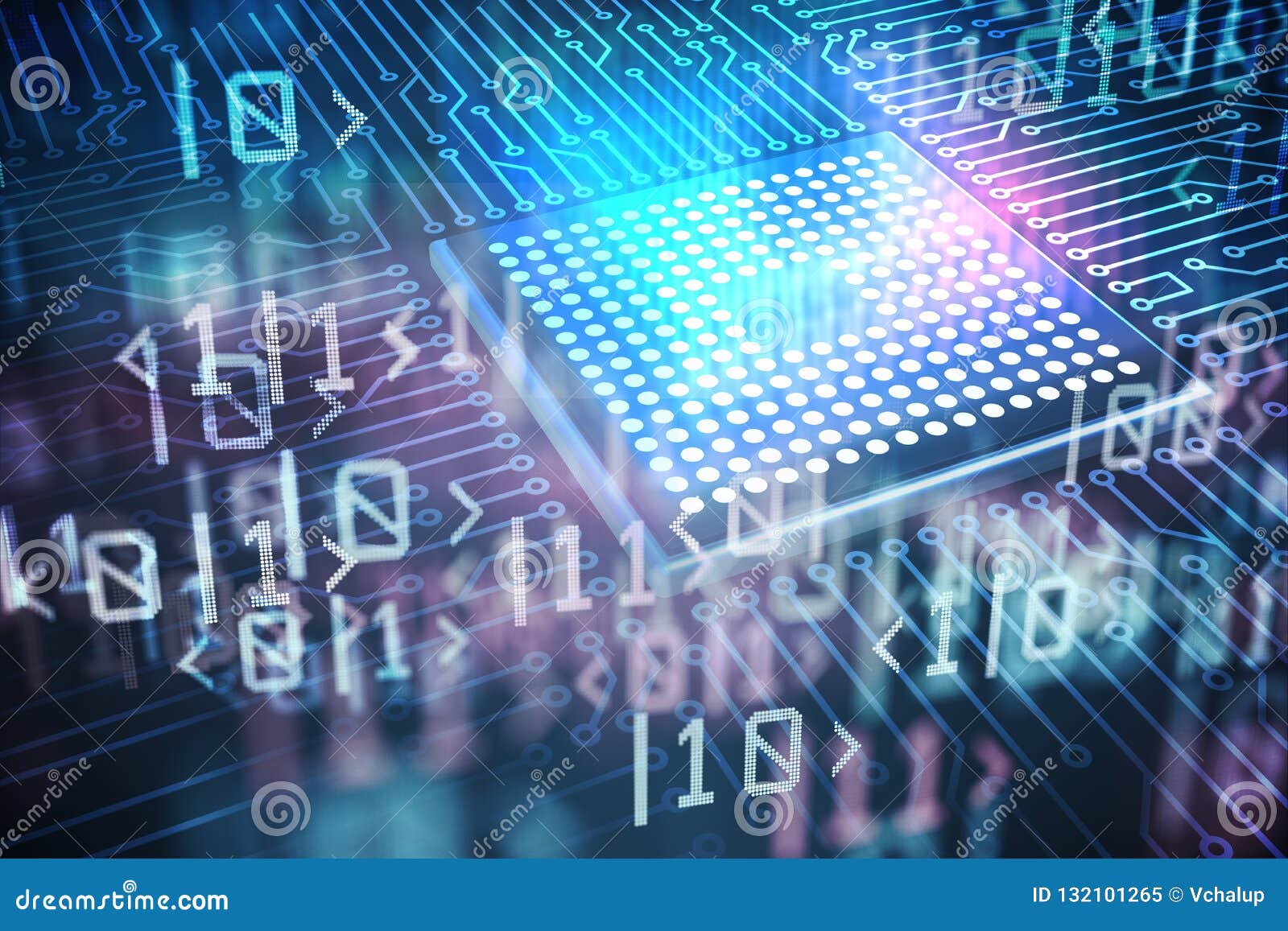 quantum computing concept. circuit and qubits in background. 3d rendered .