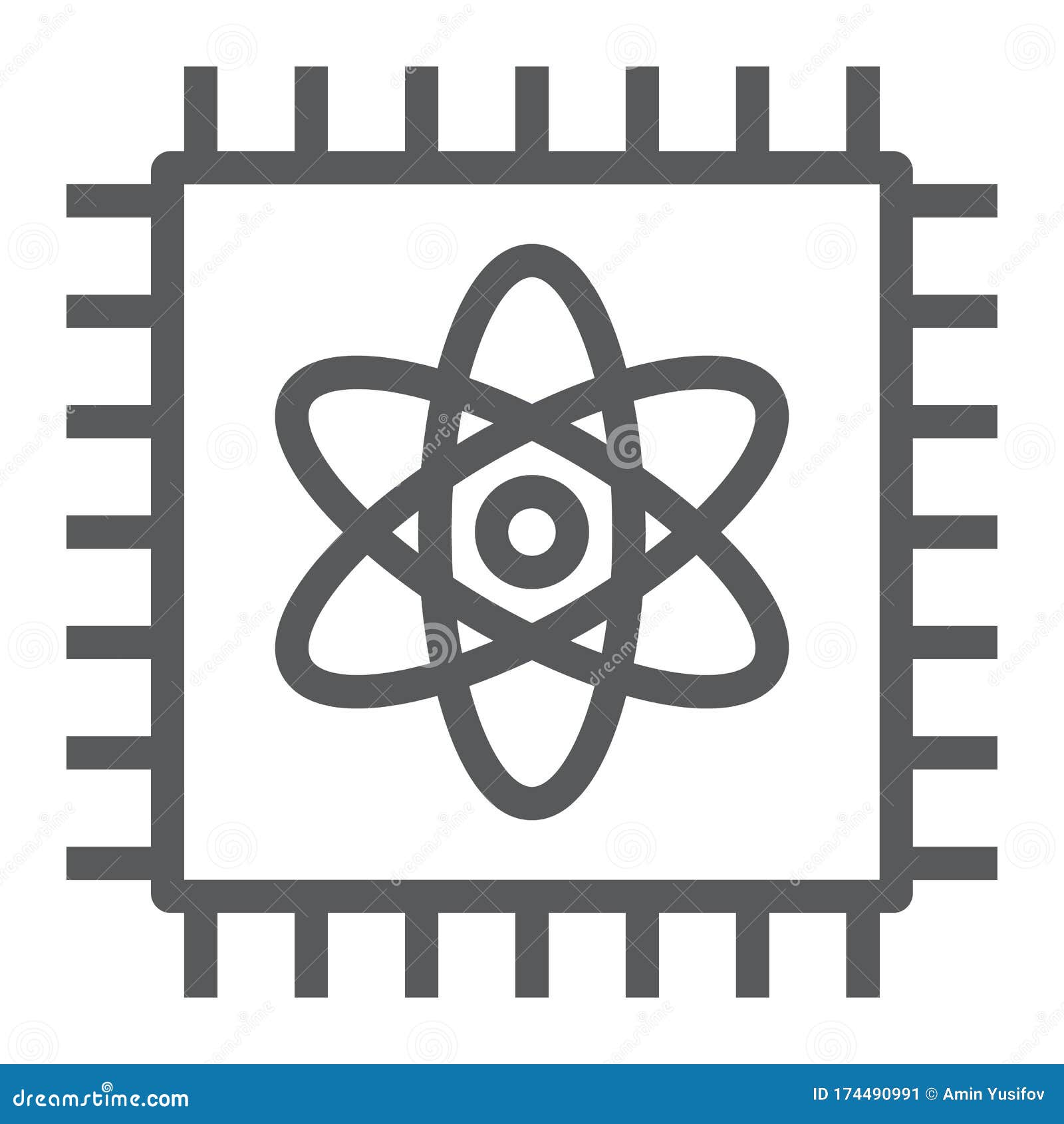 Quantum Computing Line Icon, Technology and Processor, Chip with Atom ...