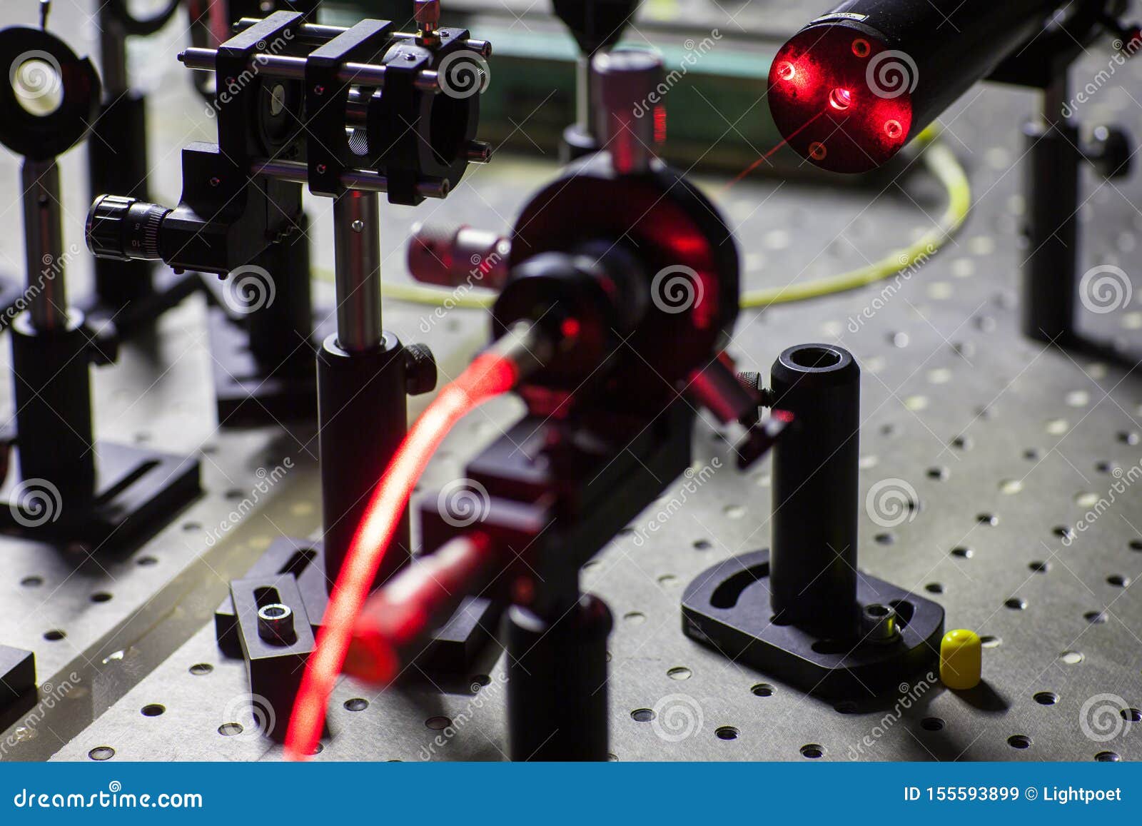 Quantum Optics Lab Installations with Laser, Irises, Appertures Stock