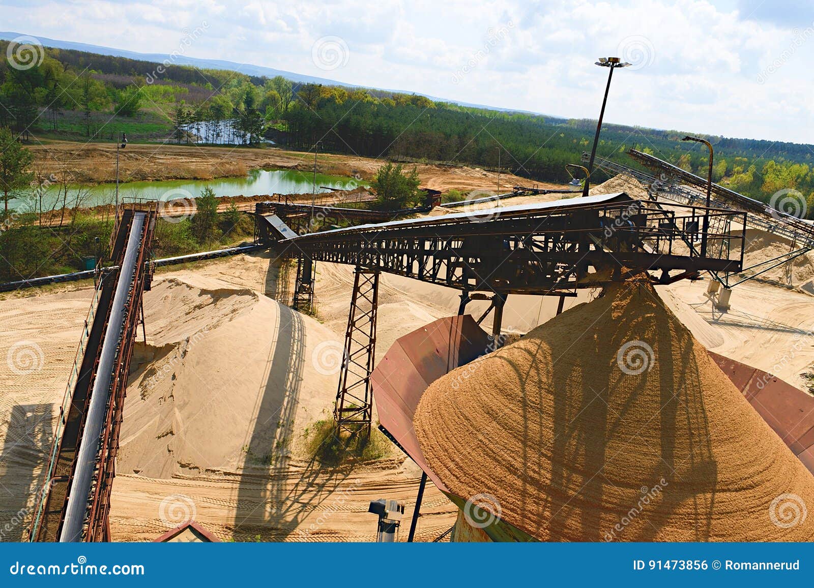 Quarry Aggregate and Conveyor Belts. Construction Industry. Horizontal