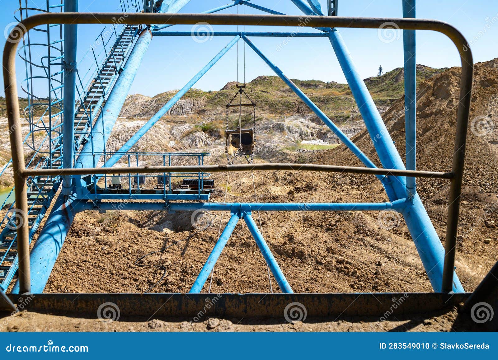 powerful industrial walking excavator on the site.