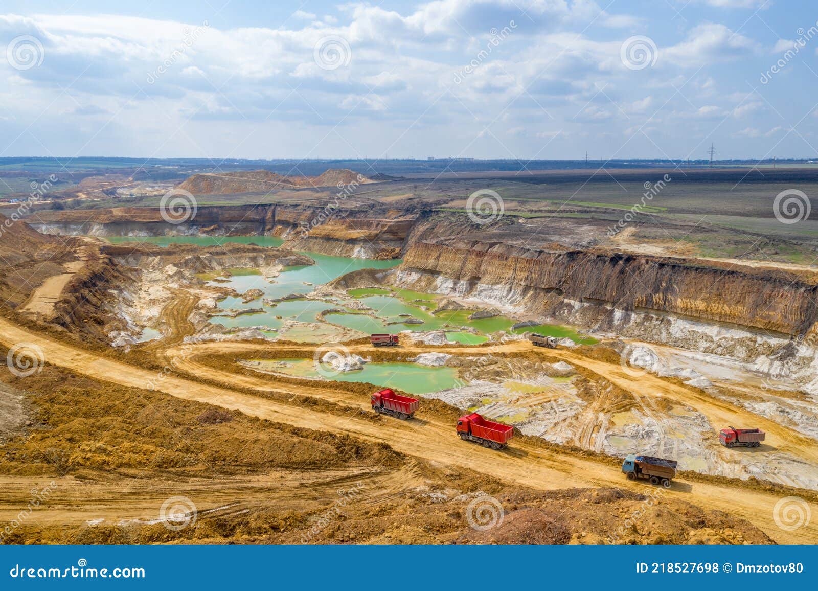 Quarry, Mining and Construction, Excavators and Trucks, View from Above