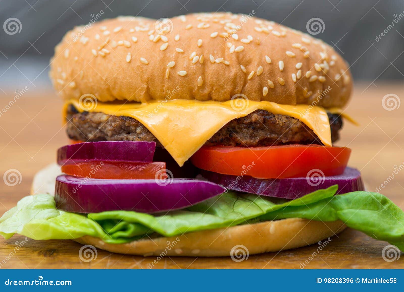 Quarter Pound Hamburger or Beefburger in a Sesame Bread Bun Stock Photo