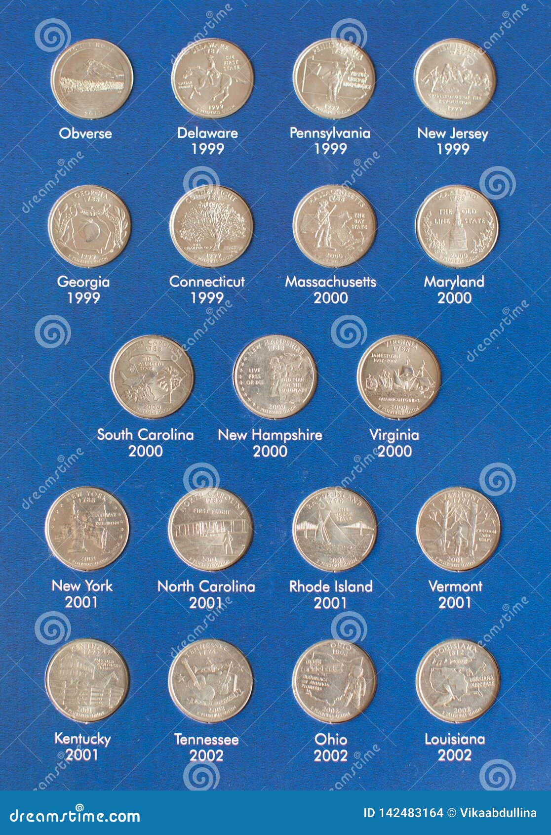 Close Up View Of Collection Of Quarter Dollars 25 Cents Coins In Album Numismatic Collection Stock Photo Image Of Money Finance