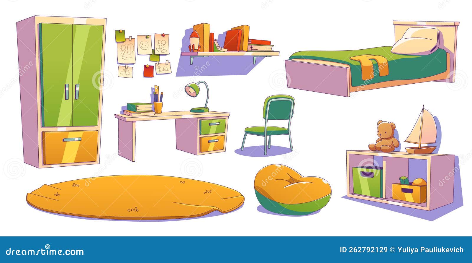 Ilustração em vetor plana interior quarto jardim de infância. sala