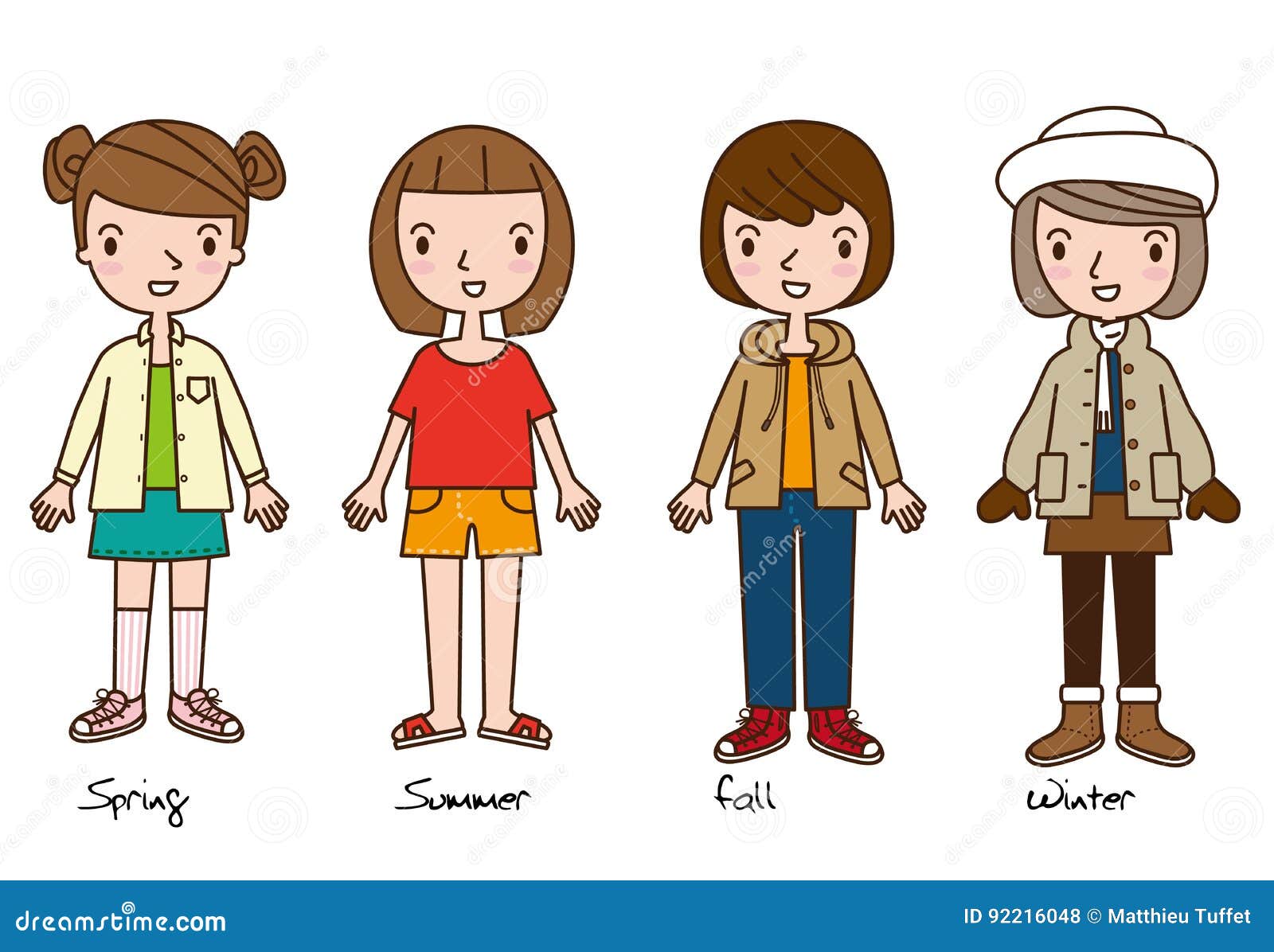 Quatre Filles Représentant La Bande Dessinée De Quatre Vêtements De