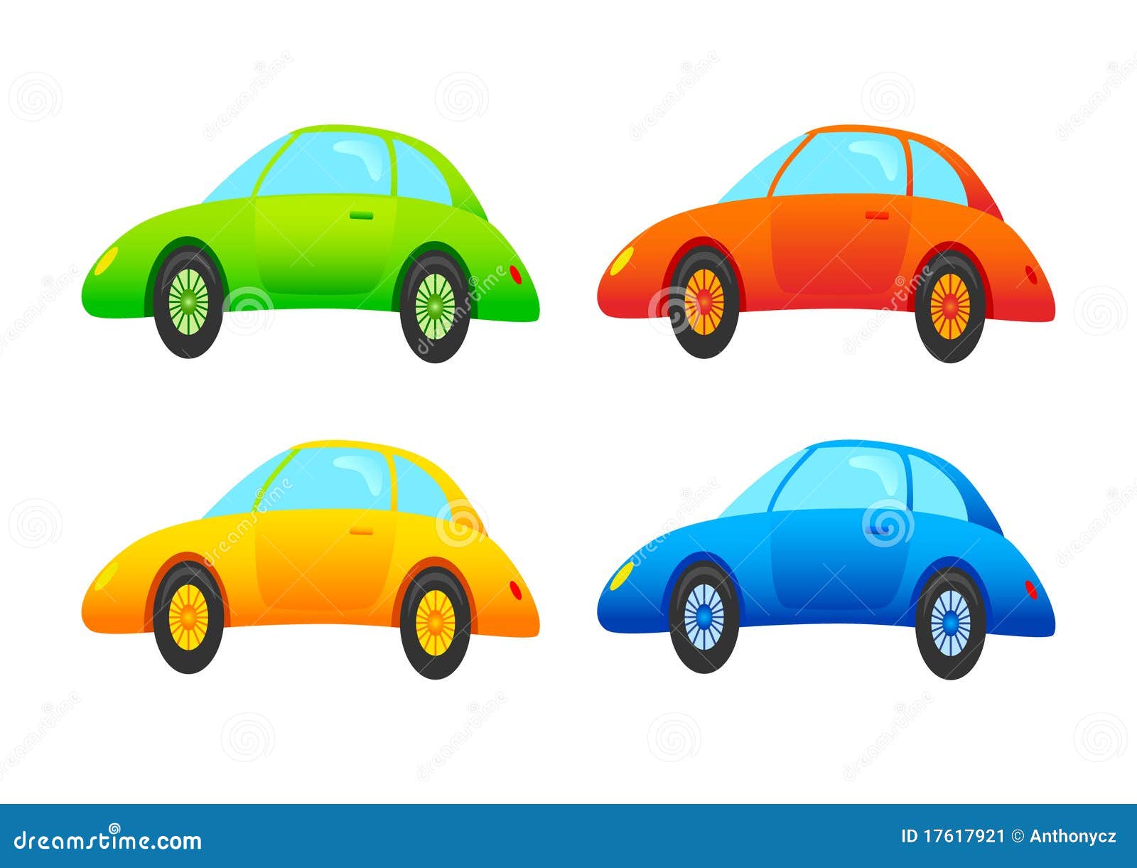 Jogo de três carros em quatro cores diferentes do vetor isolado