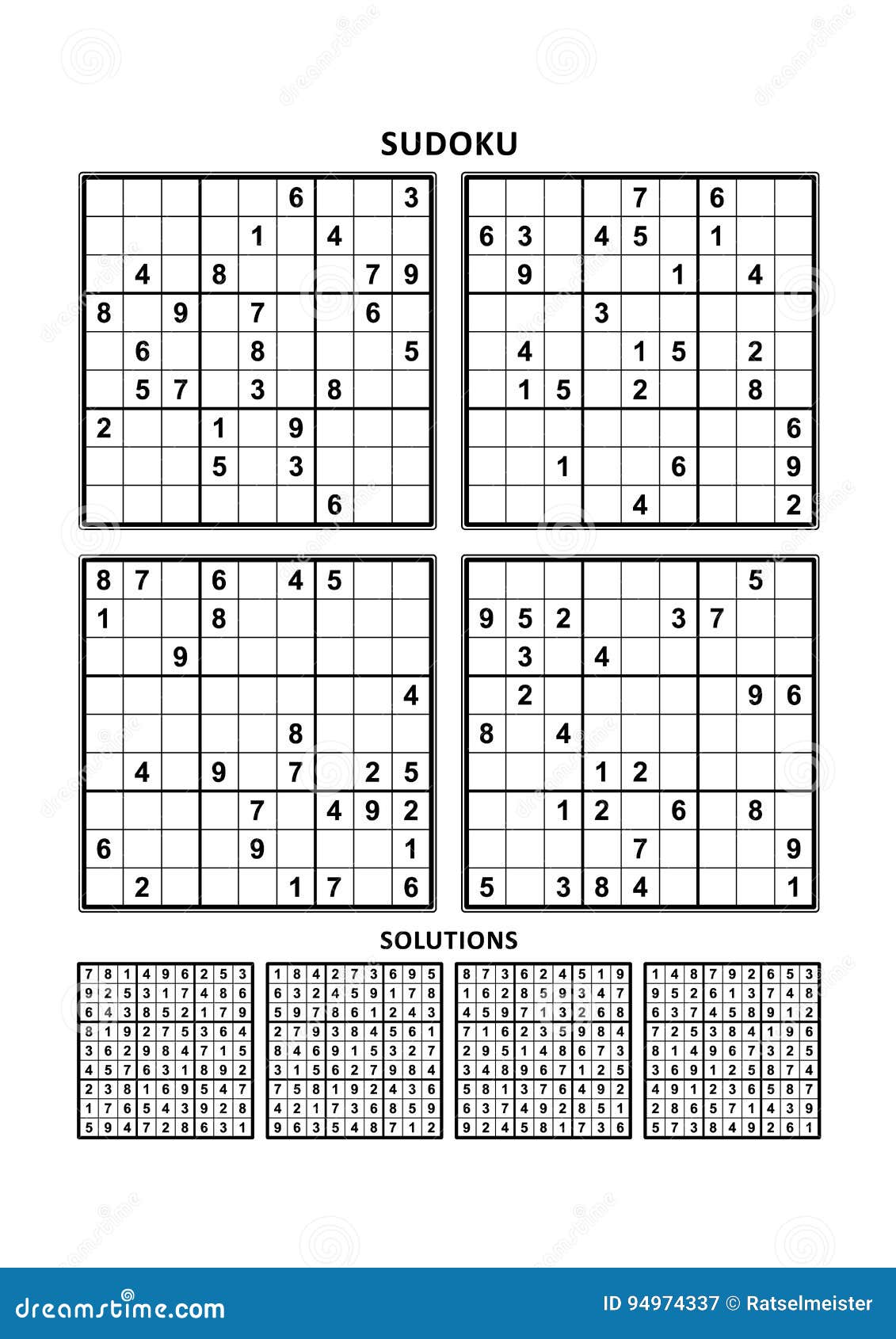 Quatro Jogos Sudoku Com Respostas De Nível Médio. Conjunto 29. Ilustração  do Vetor - Ilustração de enigmas, cérebro: 195863129