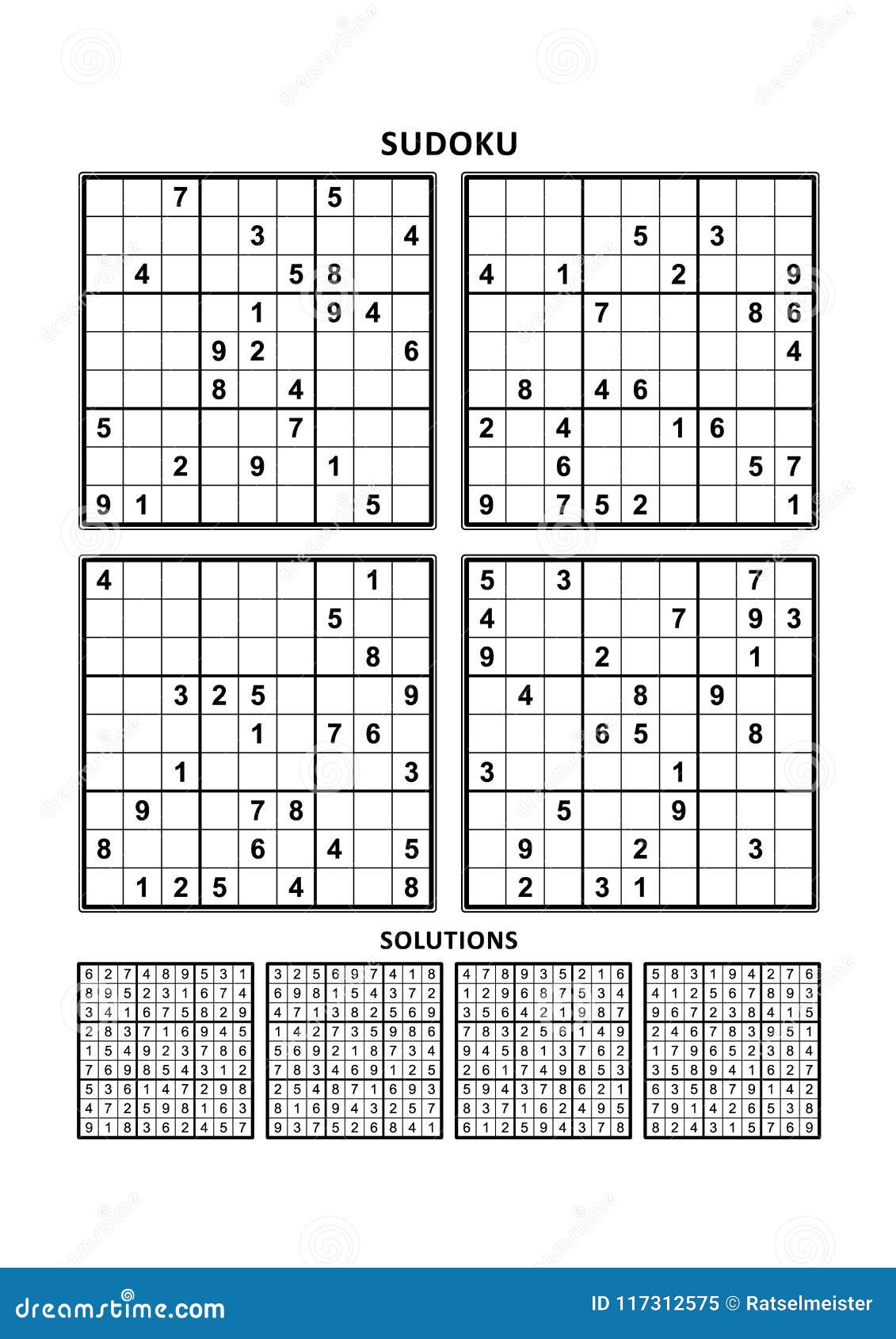 Quatro Jogos Sudoku Com Respostas De Nível Médio. Conjunto 29. Ilustração  do Vetor - Ilustração de enigmas, cérebro: 195863129