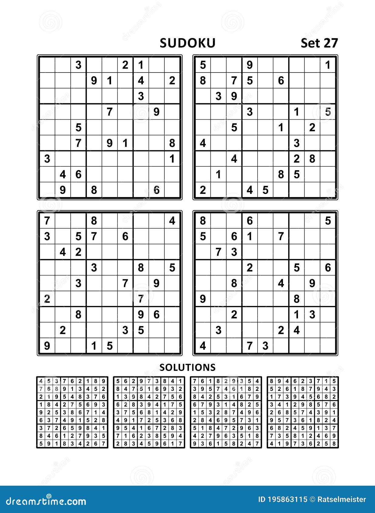 Quatro Jogos Sudoku Com Respostas De Nível Médio. Conjunto 27. Ilustração  do Vetor - Ilustração de adultos, lazer: 195863115