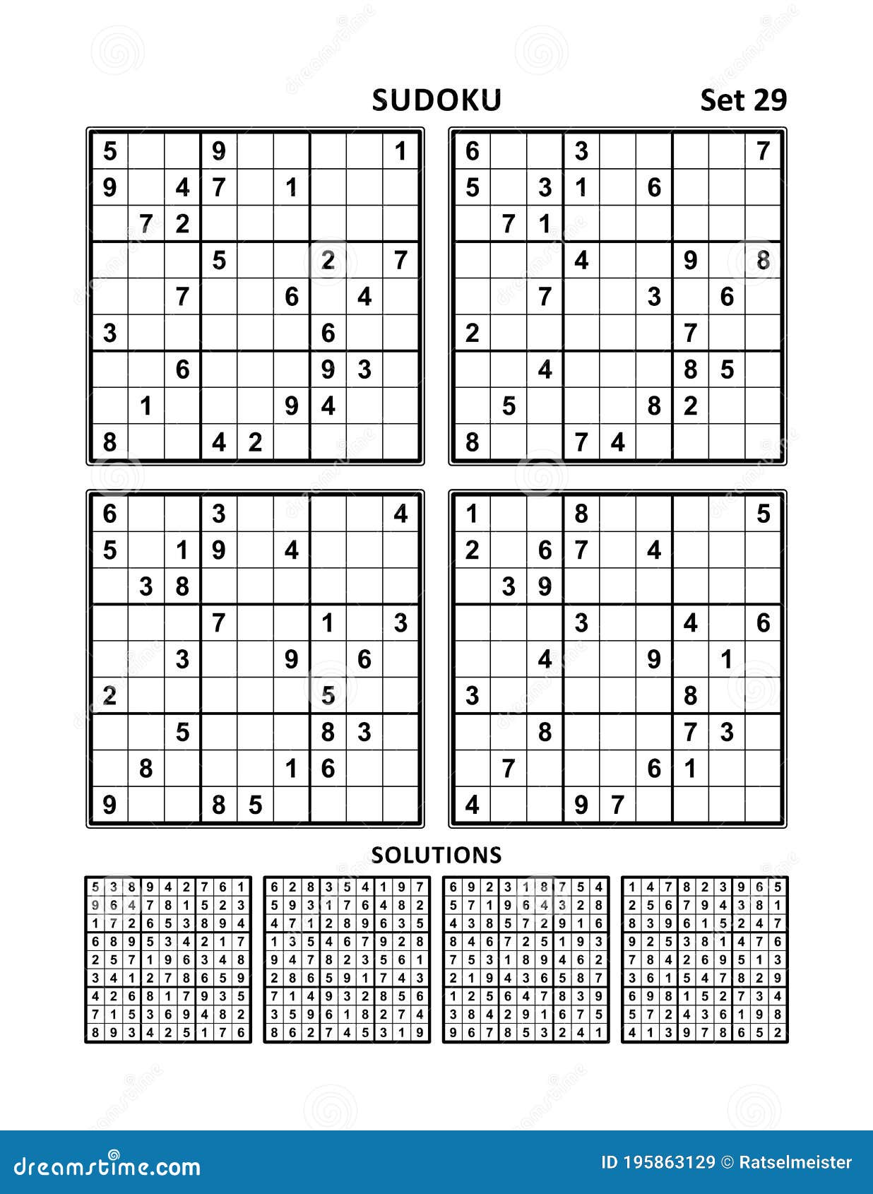 Quatro Jogos Sudoku Com Respostas De Nível Médio. Conjunto 29. Ilustração  do Vetor - Ilustração de enigmas, cérebro: 195863129