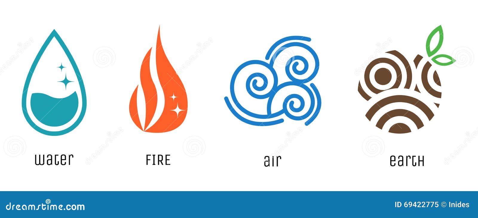 logotipo do ícone de quatro elementos com símbolos de estilo de linha. fogo,  água, vento, símbolo da terra. ilustração vetorial 5924645 Vetor no Vecteezy