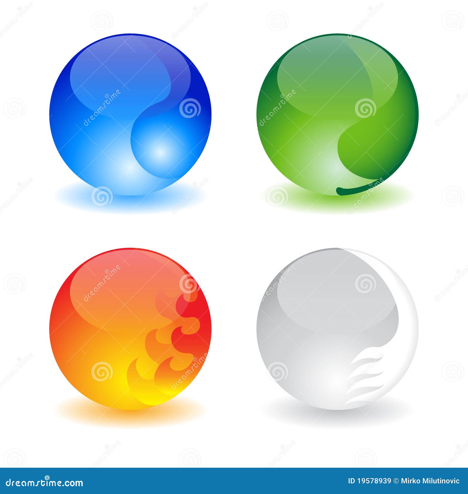 Quattro sfere che rappresentano quattro elementi (acqua, fuoco, terra ed aria)