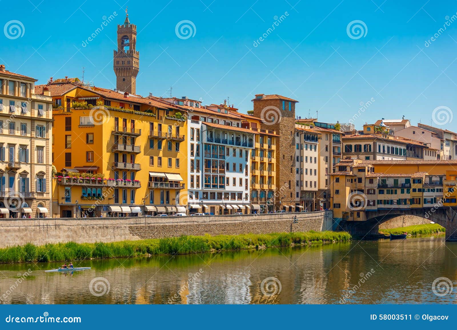 quay of arno with arnolfo tower, florence, italy