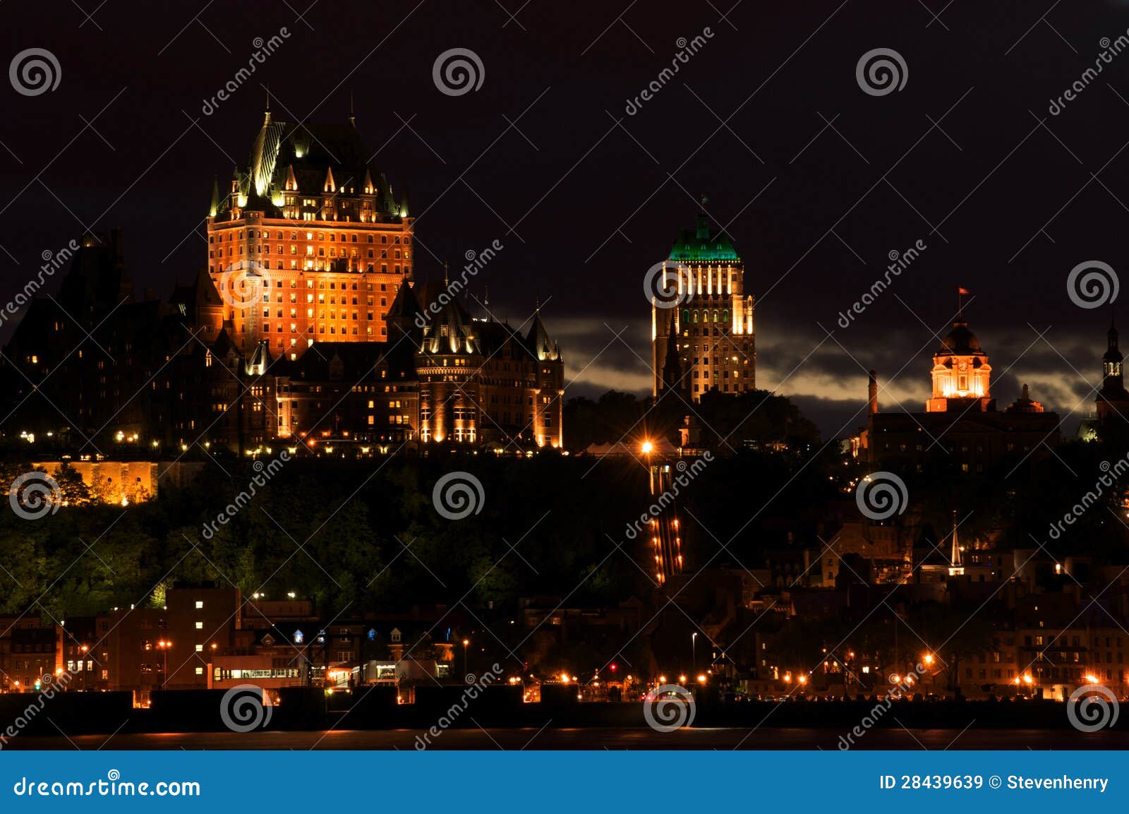 Quebec City at night stock image. Image of canadian, light 28439639