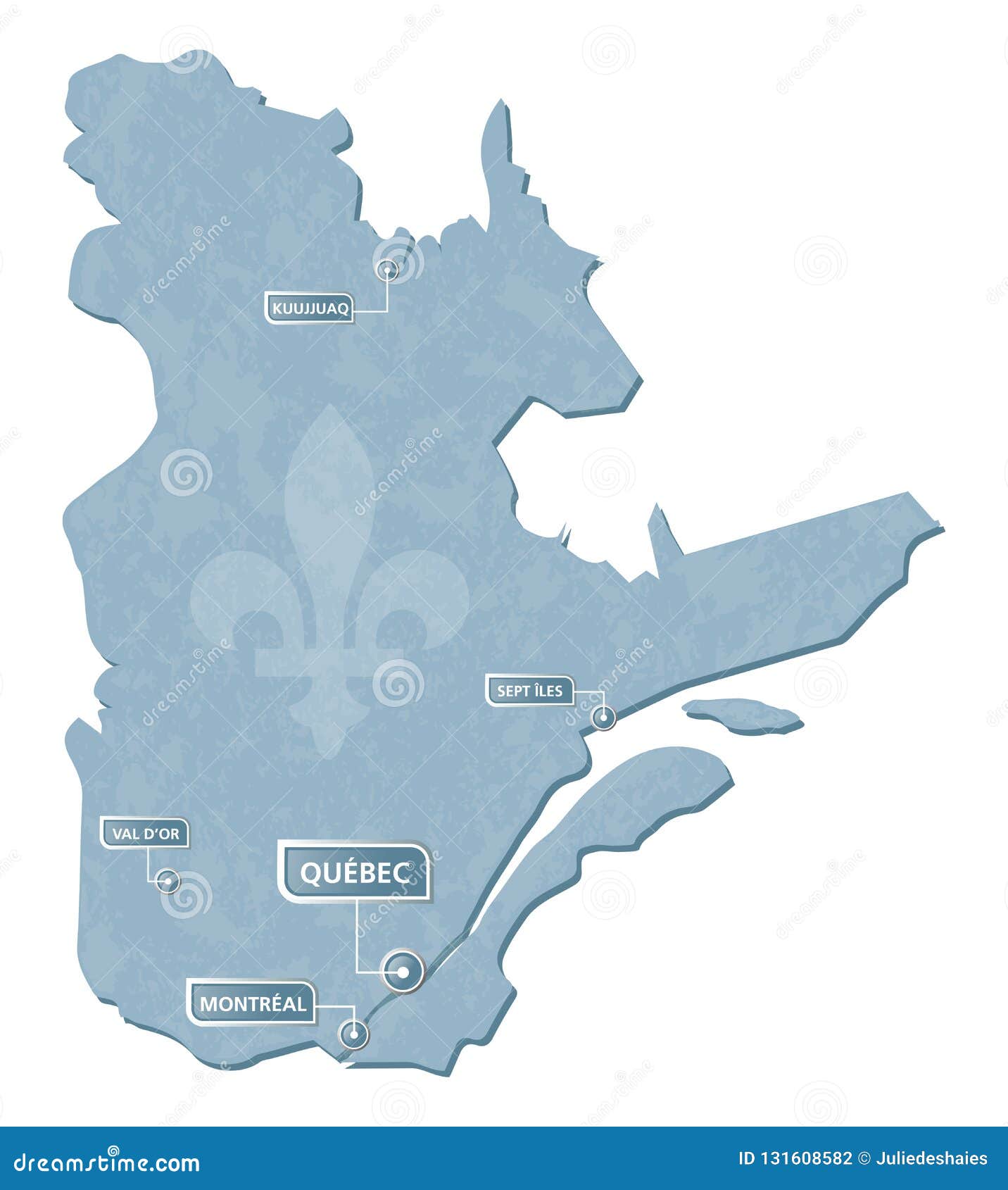 Quebec Map with Cities Location Mark Stock Vector Illustration of